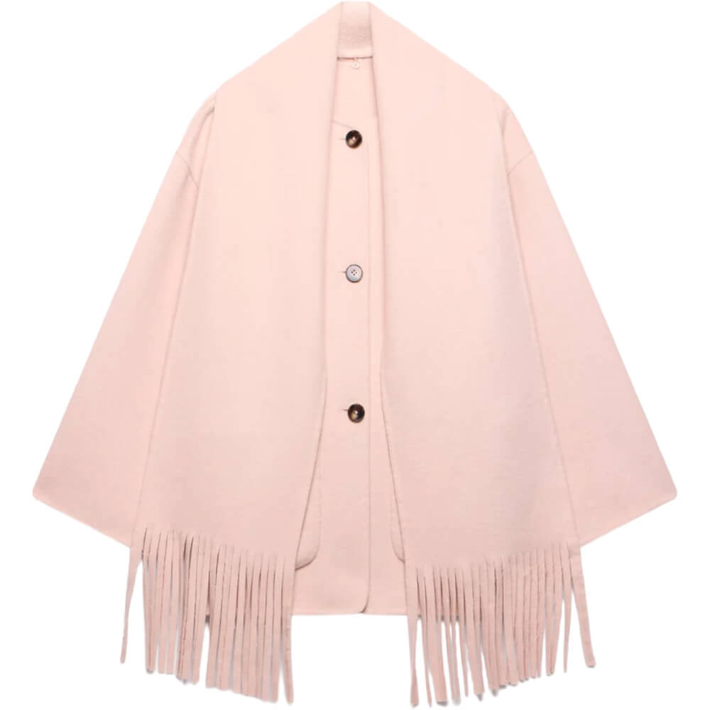 Mint Velvet Pink Fringed Scarf Coat